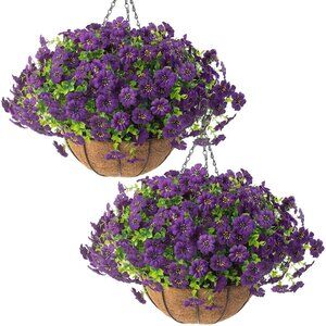 Purple 24-Pcs Outdoor Garden Artificial Hanging Flowers Basket Planters Decor